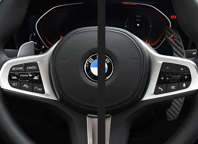 Palancas de cambio de fibra de carbono para volantes de la serie G de BMW – Longitud extendida, estilo M Performance