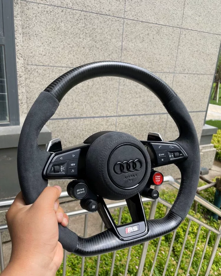 Audi R8 Carbon Fiber Suede Leather Four-Button Steering Wheel Assembly (Matte Carbon Fiber)