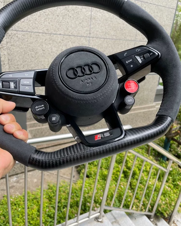 Audi R8 Carbon Fiber Suede Leather Four-Button Steering Wheel Assembly (Matte Carbon Fiber)