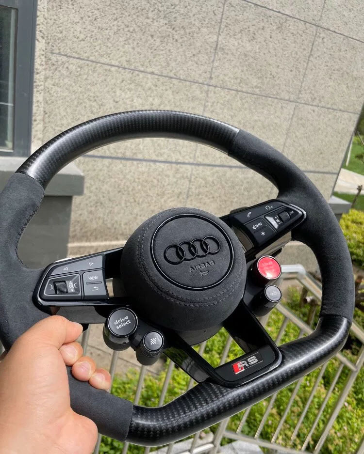 Audi R8 Carbon Fiber Suede Leather Four-Button Steering Wheel Assembly (Matte Carbon Fiber)