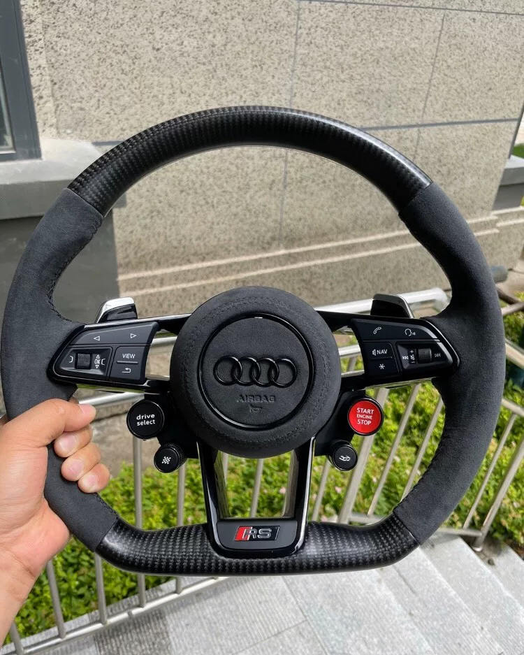 Audi R8 Carbon Fiber Suede Leather Four-Button Steering Wheel Assembly (Matte Carbon Fiber)
