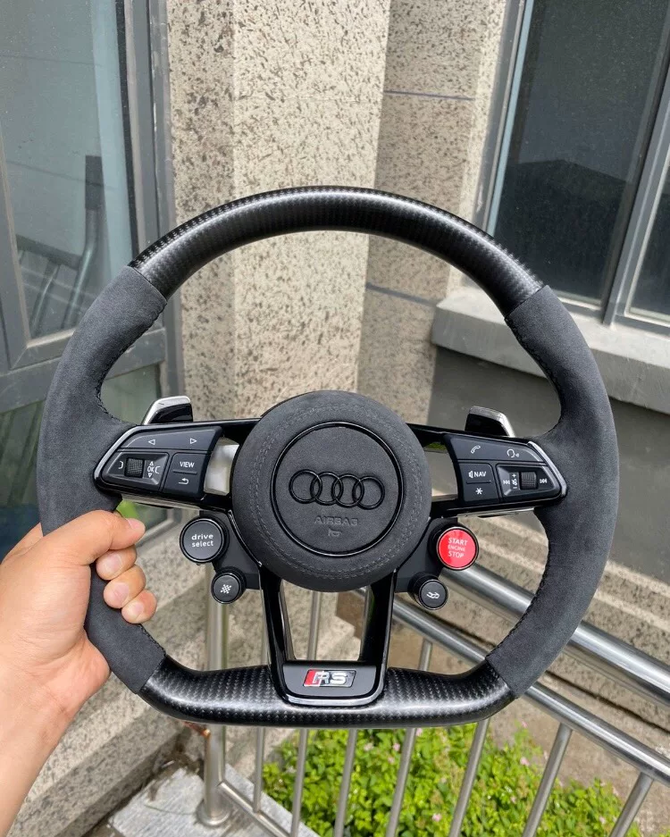 Audi R8 Carbon Fiber Suede Leather Four-Button Steering Wheel Assembly (Matte Carbon Fiber)