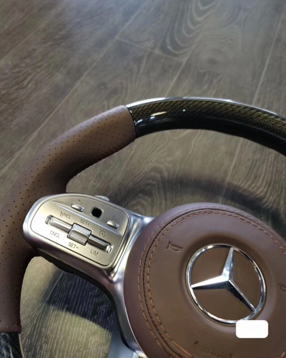 Mercedes-Benz 809 AMG Steering Wheel Assembly (Perforated Leather + Carbon Fiber Trim + Leather Horn Cover + Paddle Shifters)