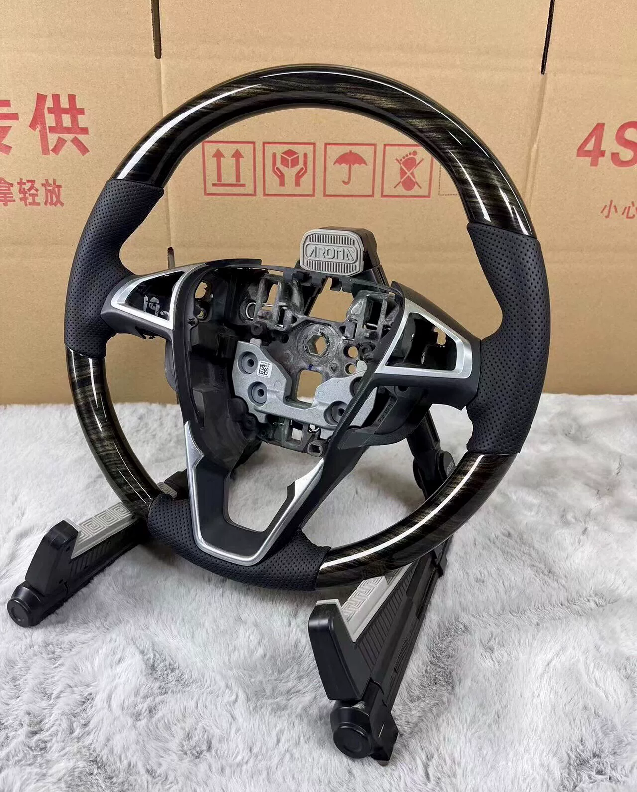 Premium Leather-Wrapped Wood Steering Wheel Kit for Ford Edge and Mondeo – Genuine Alcantara & Real Walnut Trim