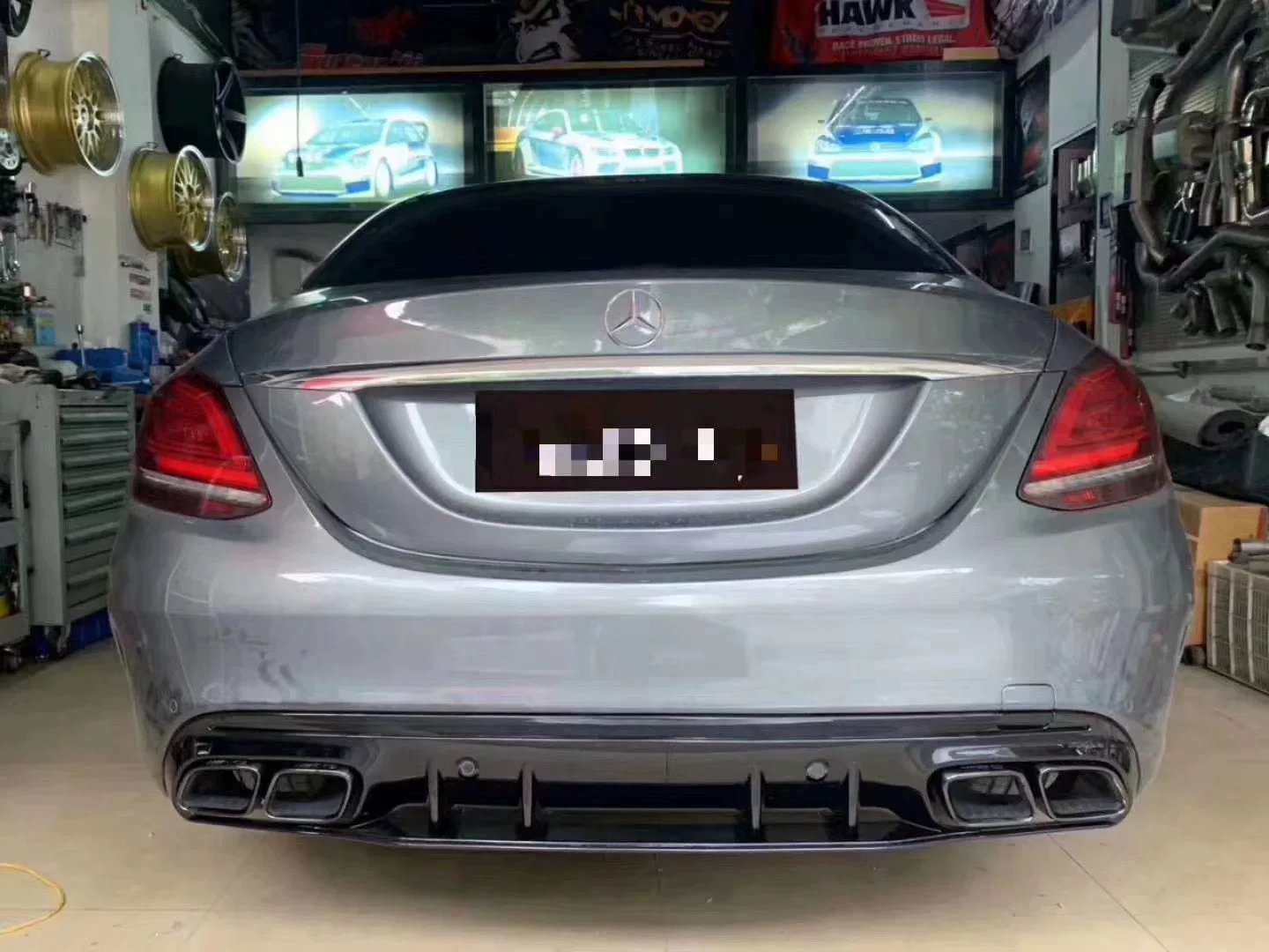 W205 Mercedes-Benz C-Class C63-Style Rear Diffuser & Dual Exhaust Tips Kit