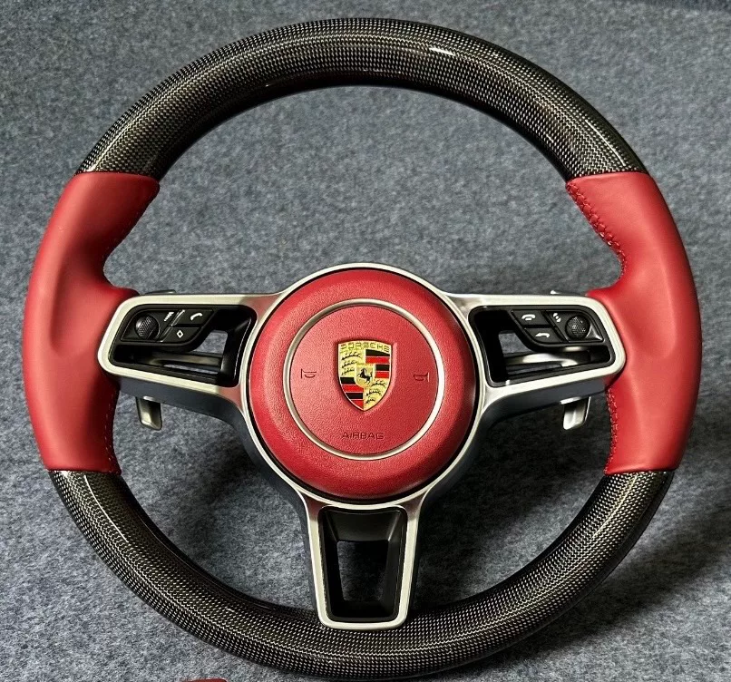 Custom Carbon Fiber Steering Wheel for Porsche 718, Cayman, Boxster, Macan, Cayenne & Panamera – Plug-and-Play OEM-Style Upgrade