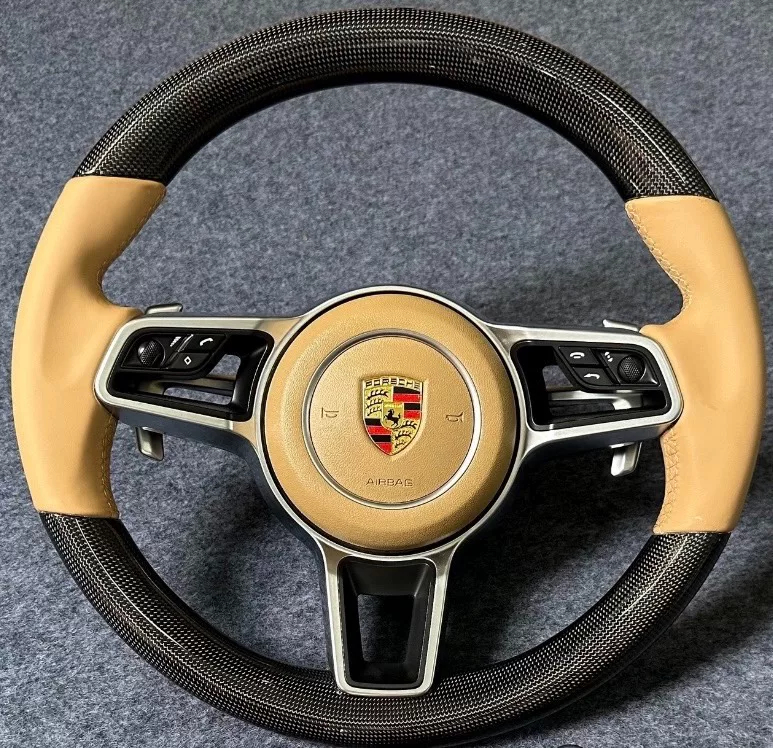 Custom Carbon Fiber Steering Wheel for Porsche 718, Cayman, Boxster, Macan, Cayenne & Panamera – Plug-and-Play OEM-Style Upgrade