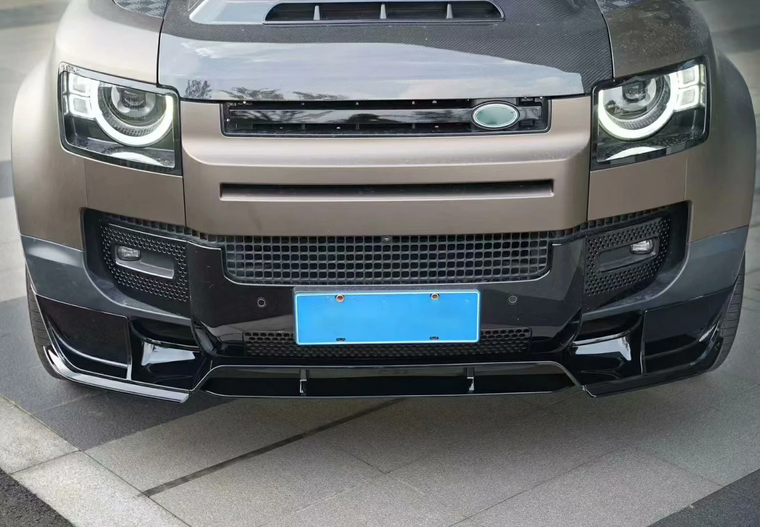 Land Rover Defender Front Lip Spoiler with Integrated LED DRLs (Rock Style) or Plain Design (MS Style)