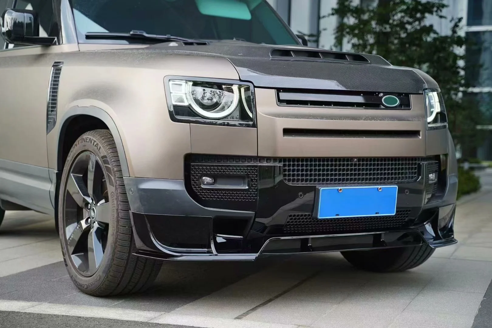 Land Rover Defender Front Lip Spoiler with Integrated LED DRLs (Rock Style) or Plain Design (MS Style)