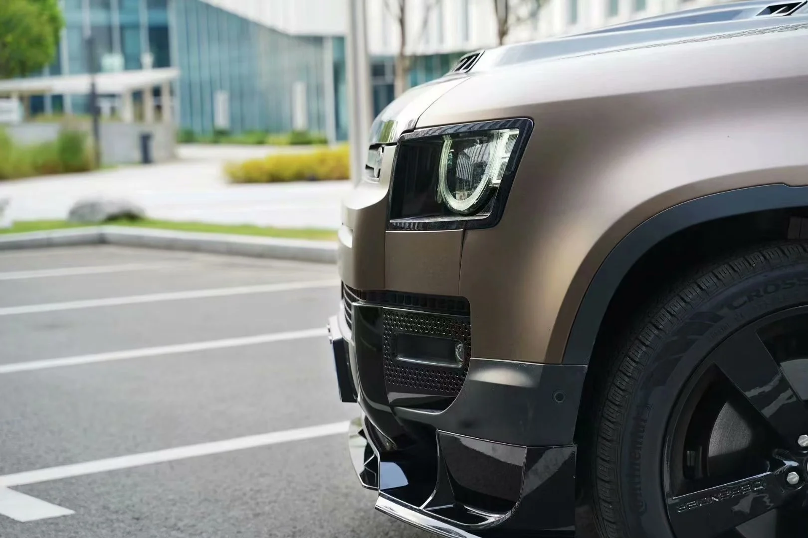 Land Rover Defender Front Lip Spoiler with Integrated LED DRLs (Rock Style) or Plain Design (MS Style)