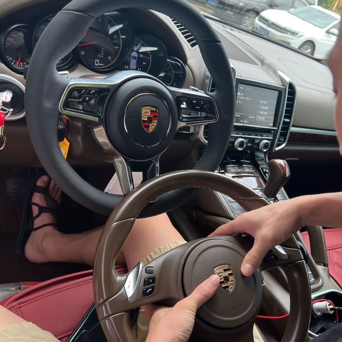 Porsche OEM-Style Steering Wheel Upgrade Kit for 2010–2019 Models (Cayenne, Panamera, Boxster, 718, 911 991.1/991.2) with Plug-and-Play Decoder