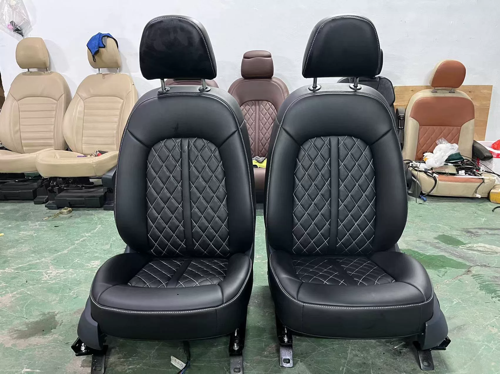 OEM-Style Audi A6 12-Way Power Driver & Passenger Seats with Ventilated Driver Seat (Suction-Type), Heated, 4-Way Lumbar, Premium Leather Wrap