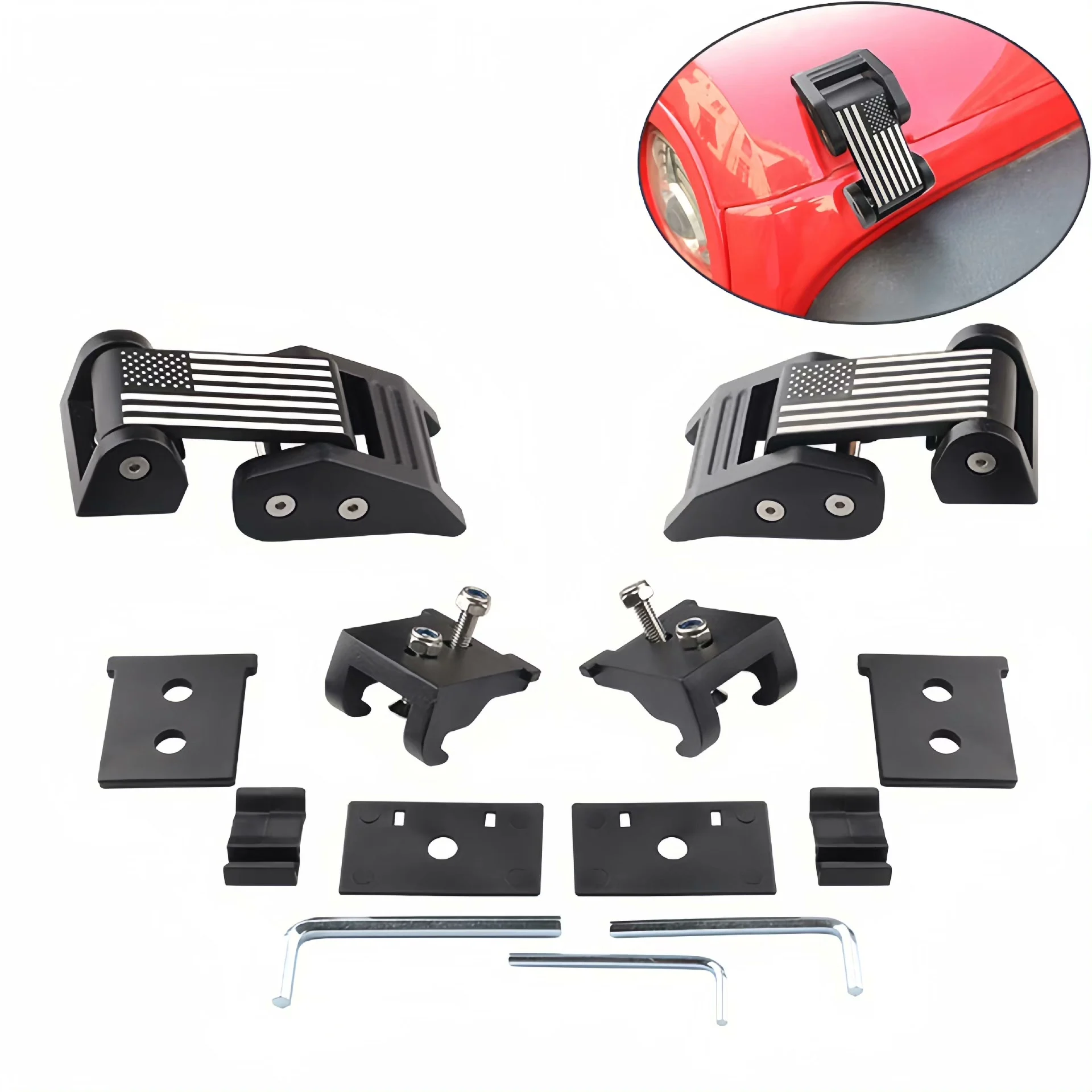 Jeep Wrangler Hood Latch Kit – Aluminum Engine Hood Lock for JK, JL, JT, TJ, JKU & JLU Models