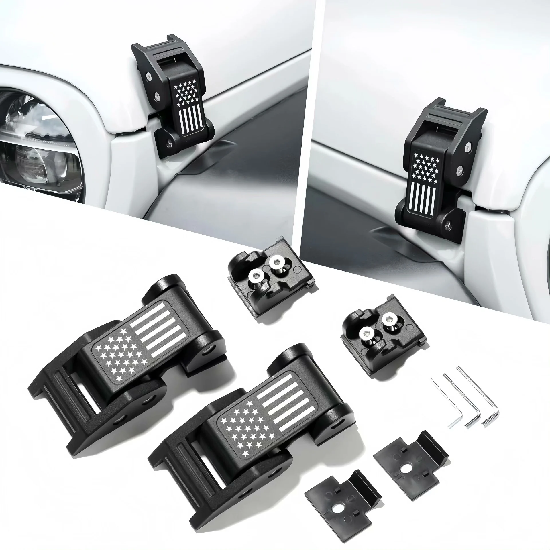 Jeep Wrangler Hood Latch Kit – Aluminum Engine Hood Lock for JK, JL, JT, TJ, JKU & JLU Models