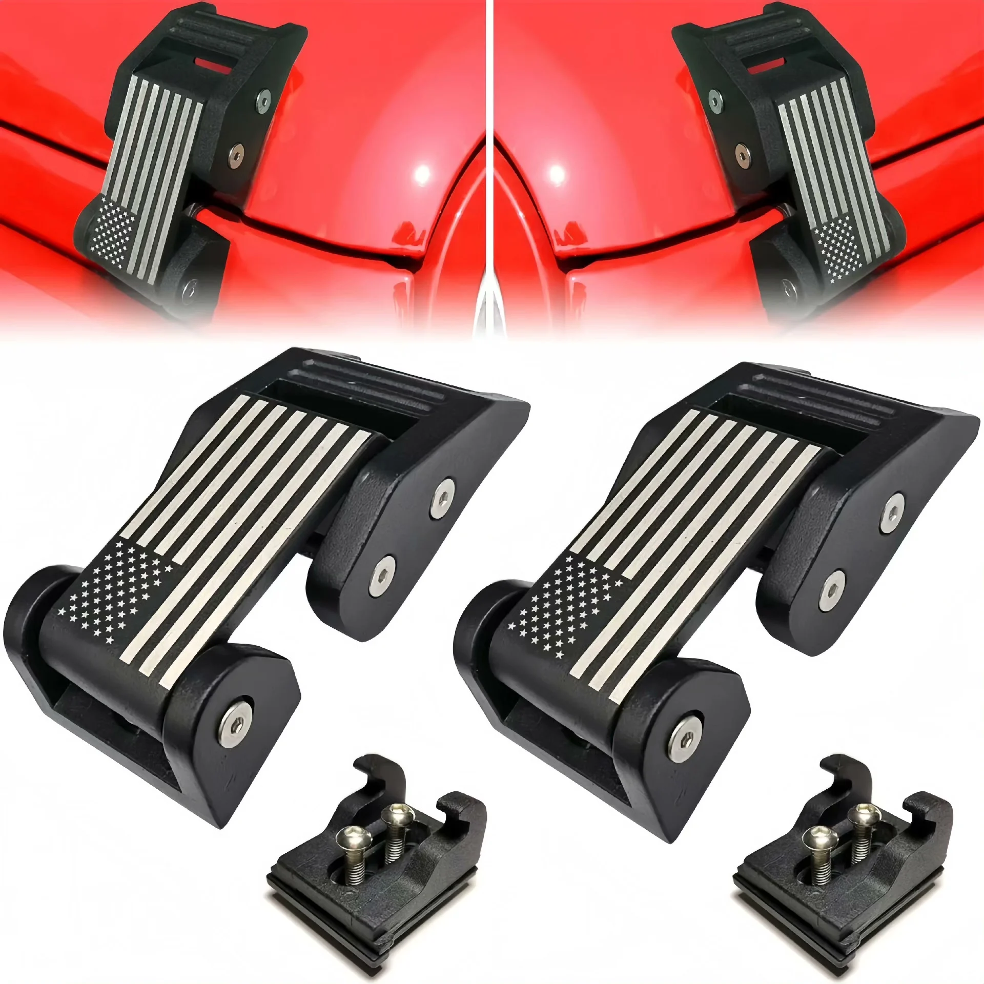 Jeep Wrangler Hood Latch Kit – Aluminum Engine Hood Lock for JK, JL, JT, TJ, JKU & JLU Models