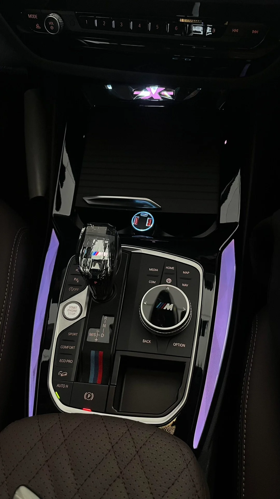 BMW G08 X3/X4 iX3 Interior Crystal Saddle Light Kit – RGB Ambient LED Console Trim with Illuminated 'X' Logo