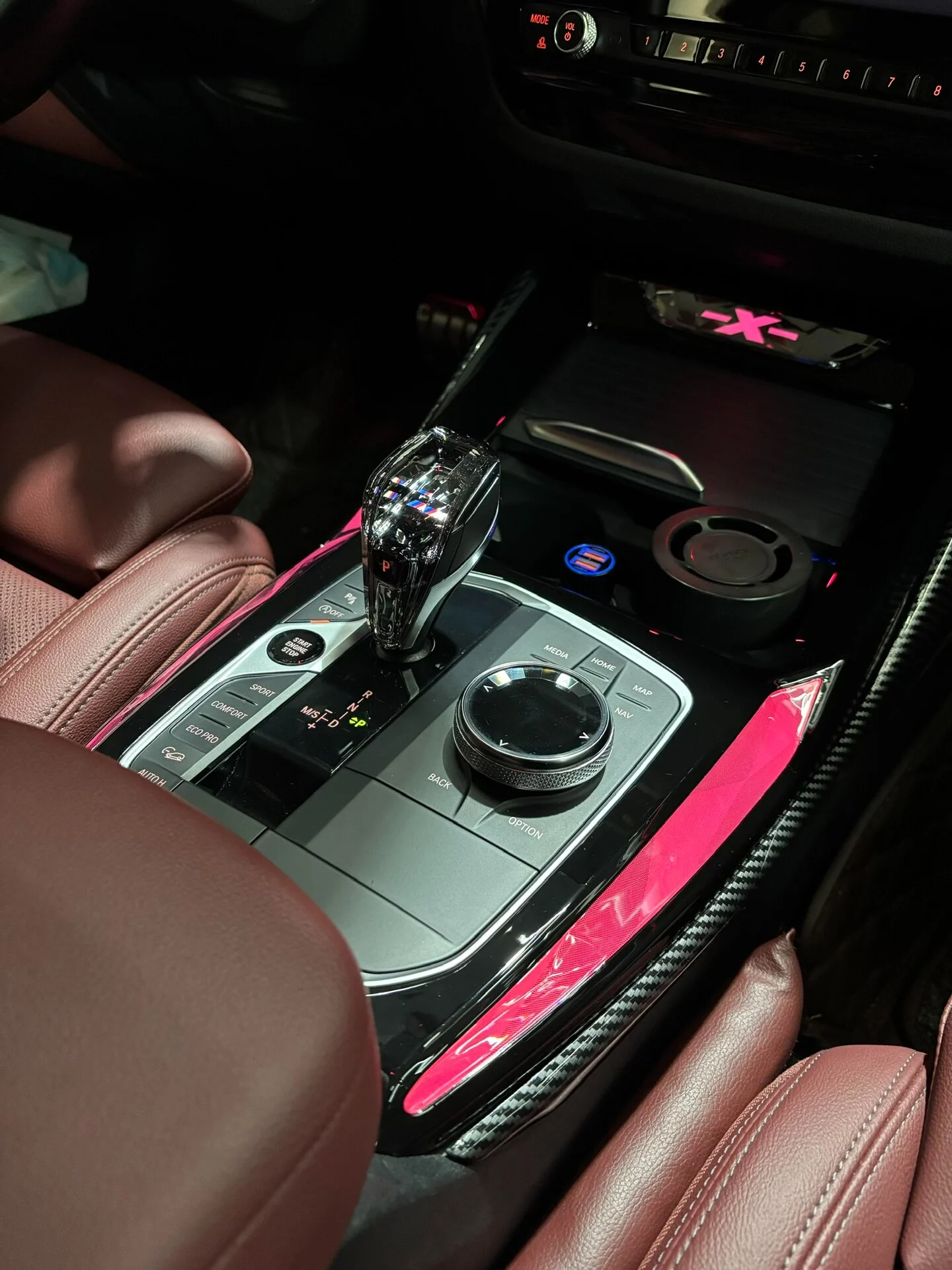 BMW G08 X3/X4 iX3 Interior Crystal Saddle Light Kit – RGB Ambient LED Console Trim with Illuminated 'X' Logo