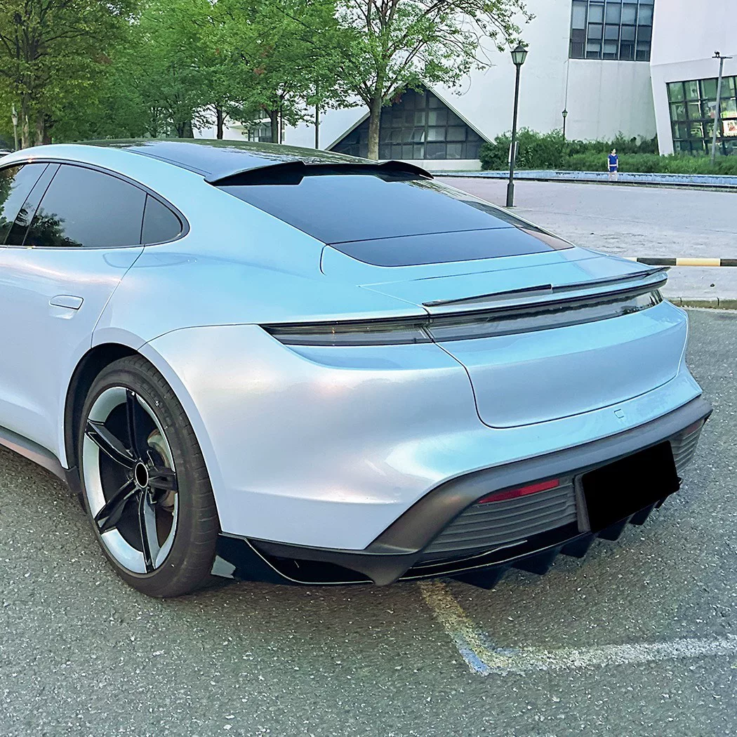 Kit de modificações para a Porsche Taycan: spoiler dianteiro/trasero/saia lateral/asa traseira/asa superior (impressão a água com padrão de carbono)