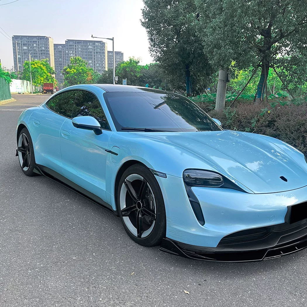 Kit de modificações para a Porsche Taycan: spoiler dianteiro/trasero/saia lateral/asa traseira/asa superior (impressão a água com padrão de carbono)