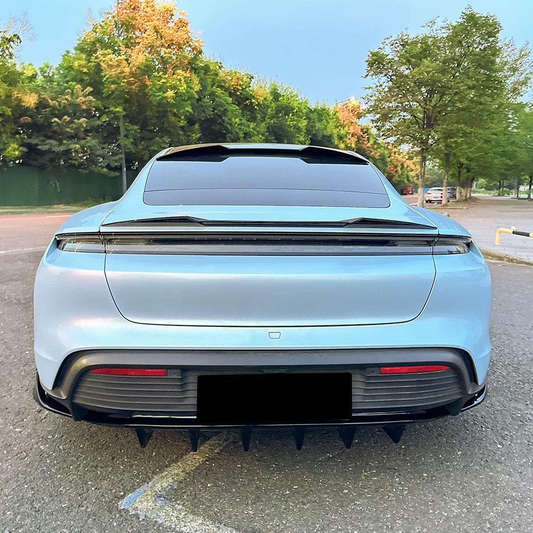 Kit de modificações para a Porsche Taycan: spoiler dianteiro/trasero/saia lateral/asa traseira/asa superior (impressão a água com padrão de carbono)