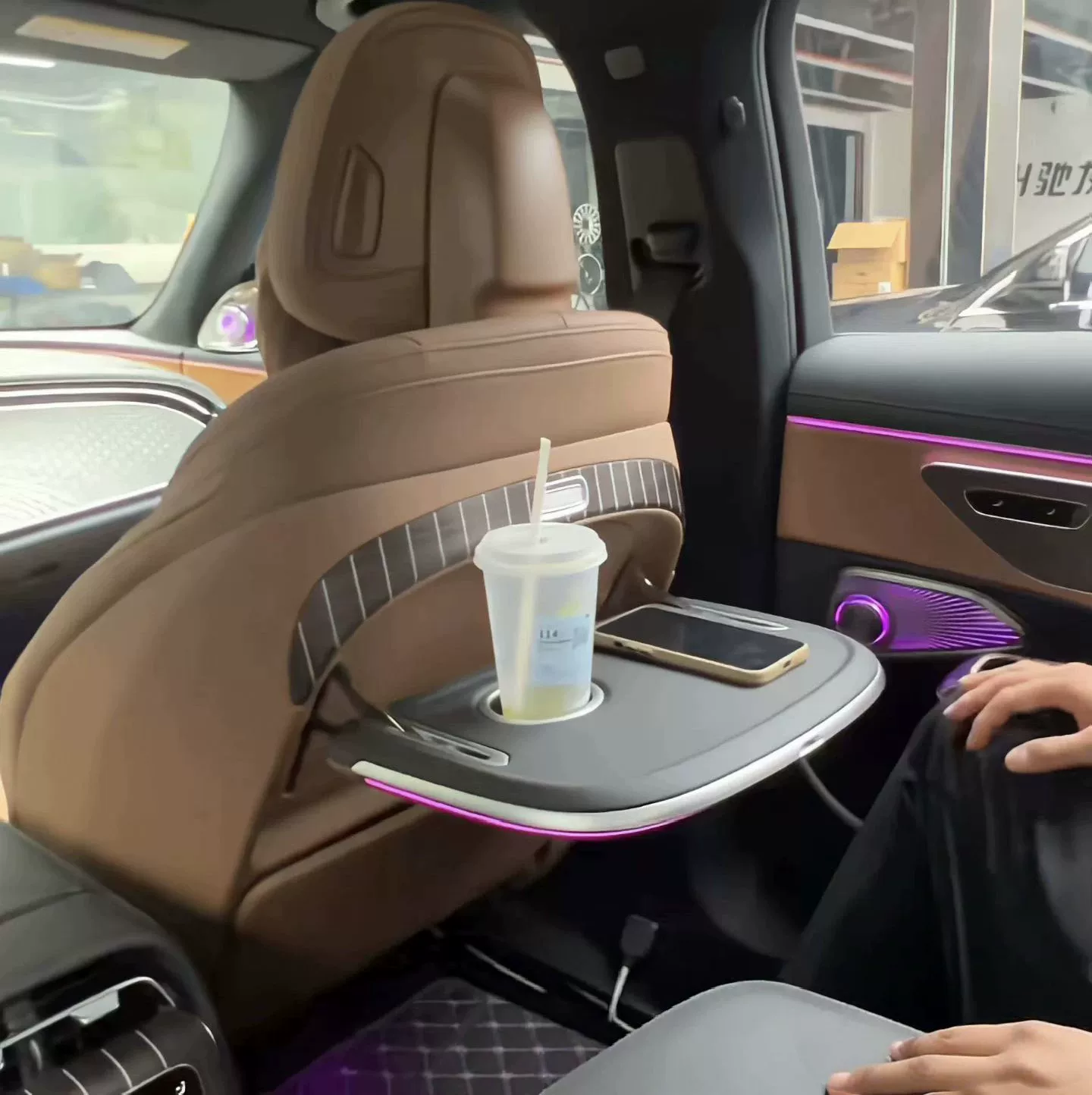 Mercedes-Benz E-Class W214 Rear Seat Folding Table with Wireless Charging & Ambient Lighting
