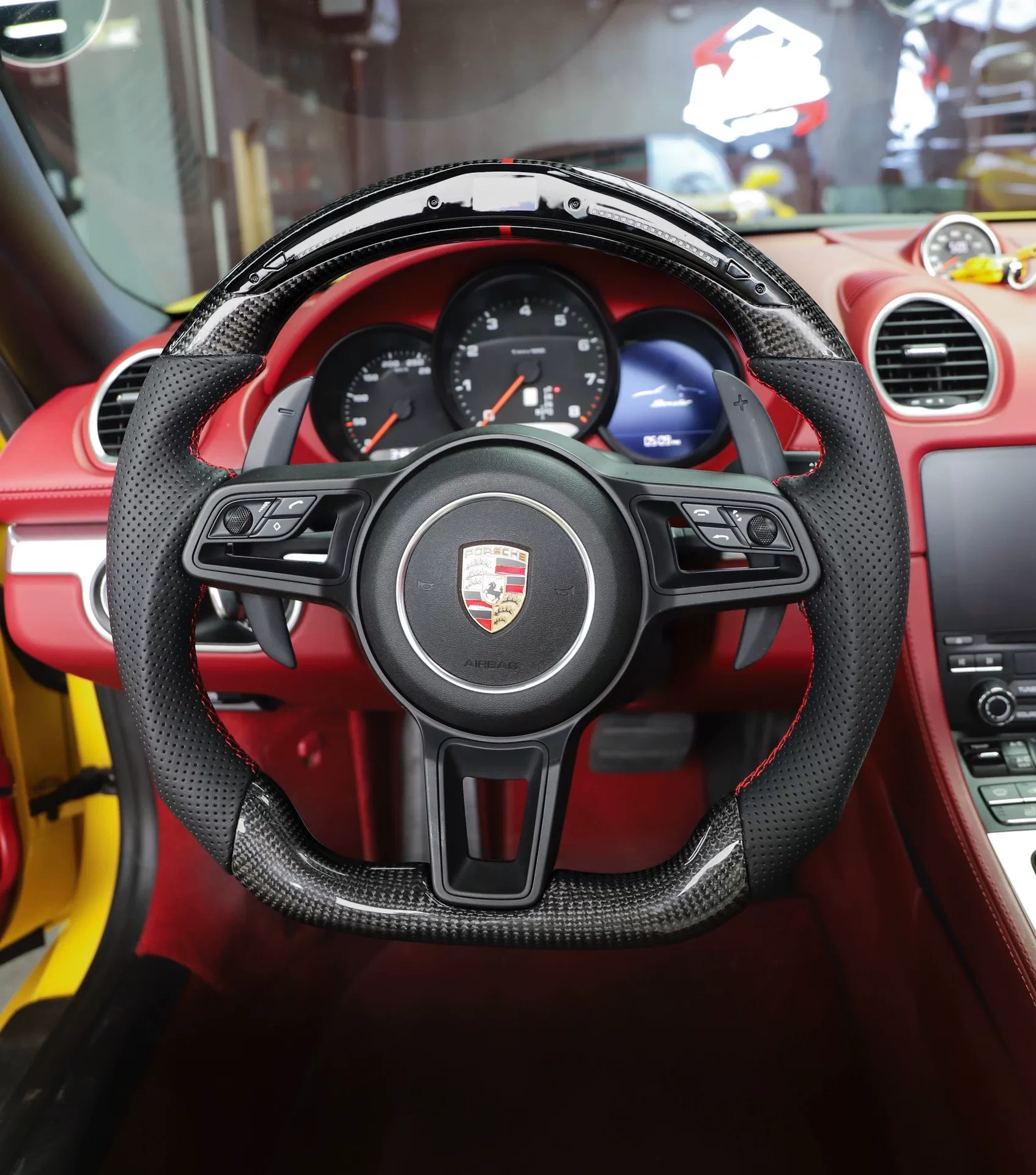 Porsche Carbon Fiber Steering Wheel Assembly with Multi-Function Controls