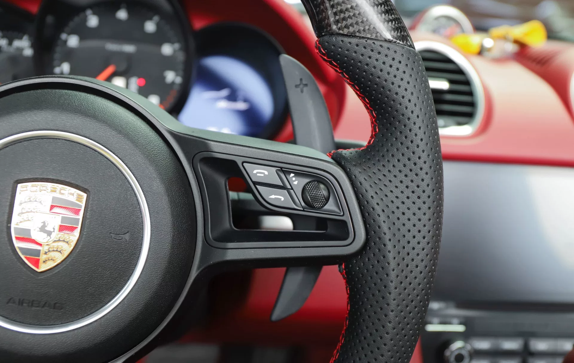 Porsche Carbon Fiber Steering Wheel Assembly with Multi-Function Controls