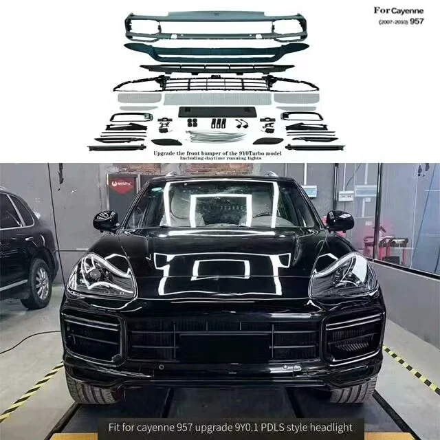 Porsche Cayenne 957 (2008–2010) 9Y0 Turbo Front Bumper Grille Kit with Fog Light Cutouts