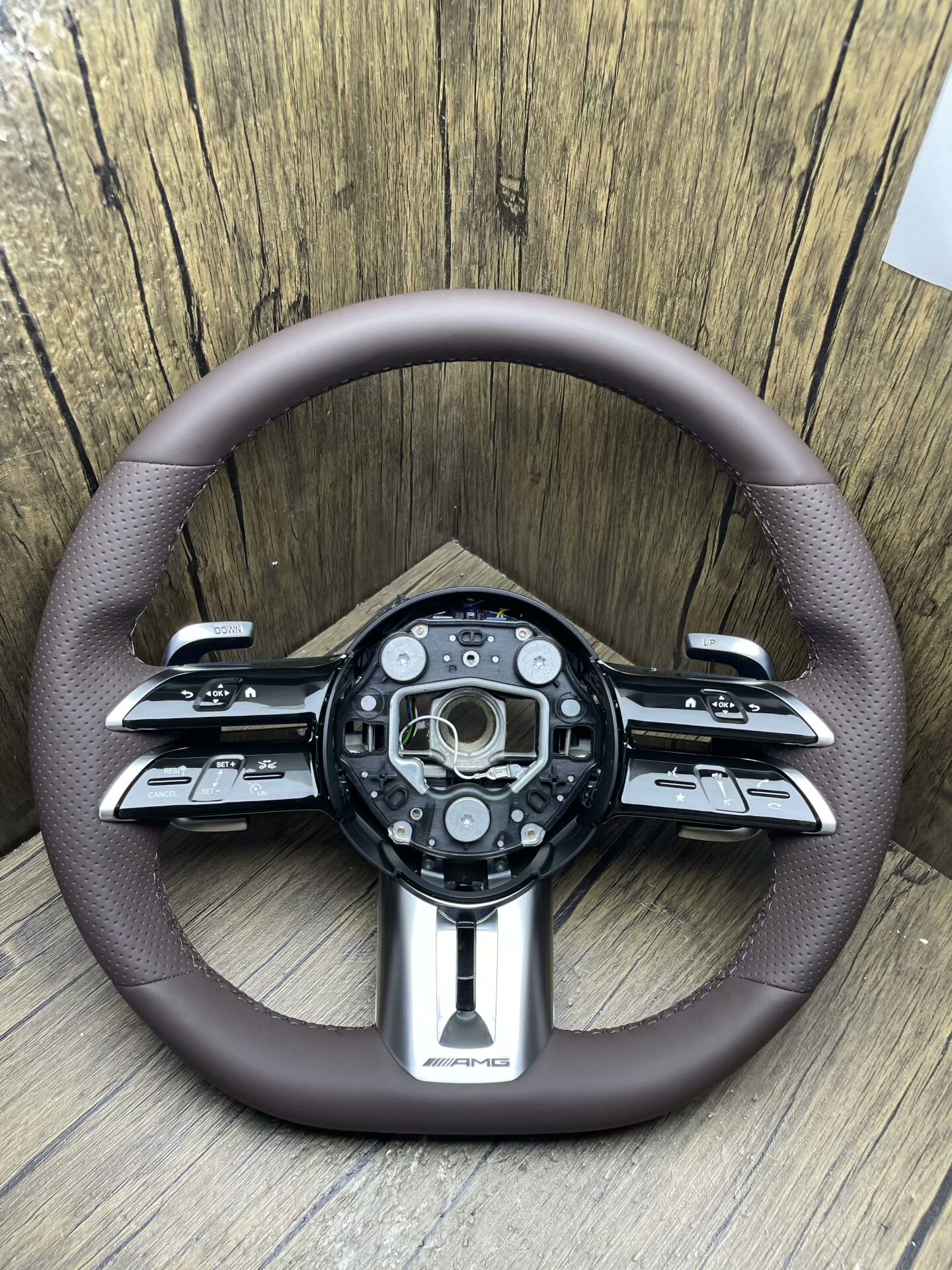801 AMG Style Brown Leather Steering Wheel Premium Aftermarket Car Steering Wheel Universal Fit for Mercedes-Benz Models