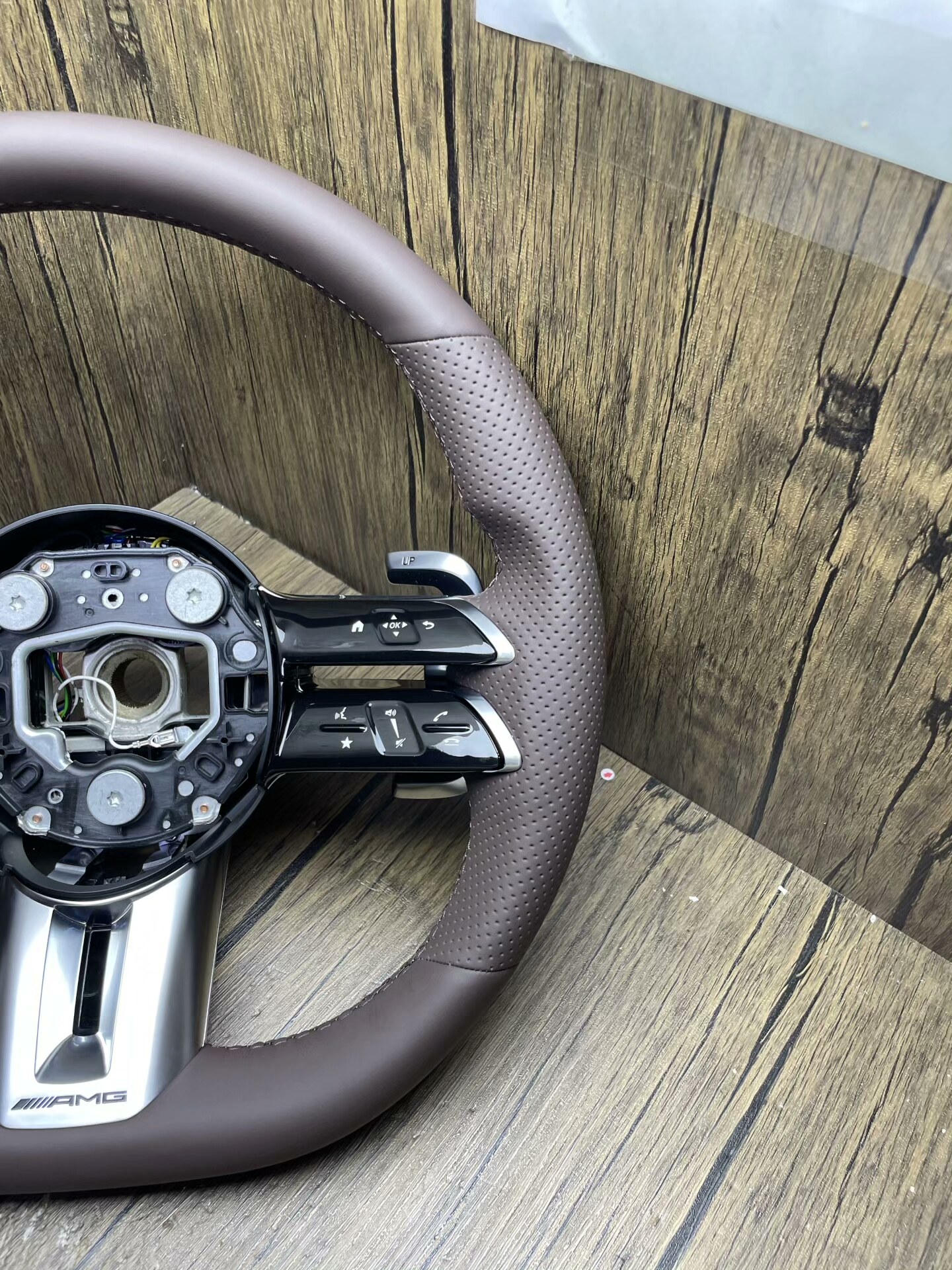 801 AMG Style Brown Leather Steering Wheel Premium Aftermarket Car Steering Wheel Universal Fit for Mercedes-Benz Models