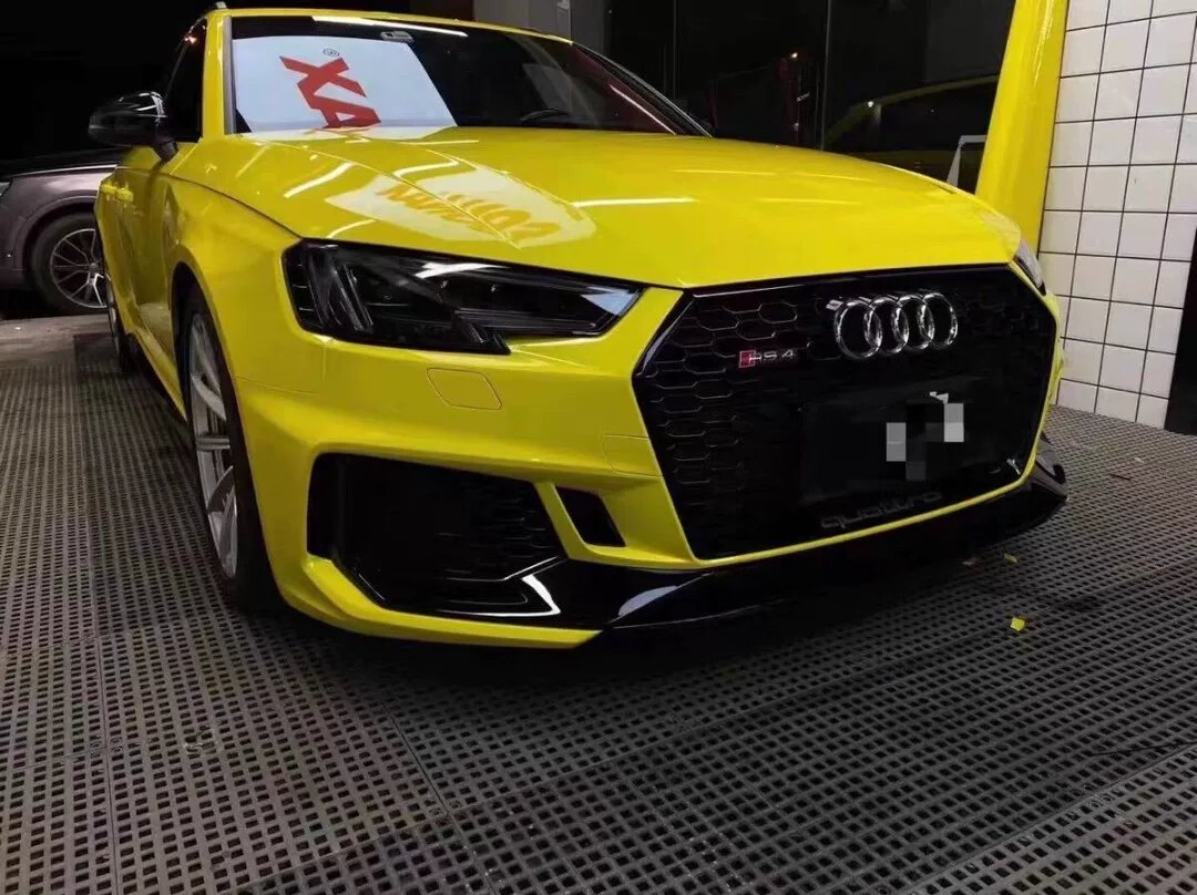 Audi A4L (2017–2019) RS4-Style Front Bumper Kit with Large Black Mesh Grille (Black Knight Edition)