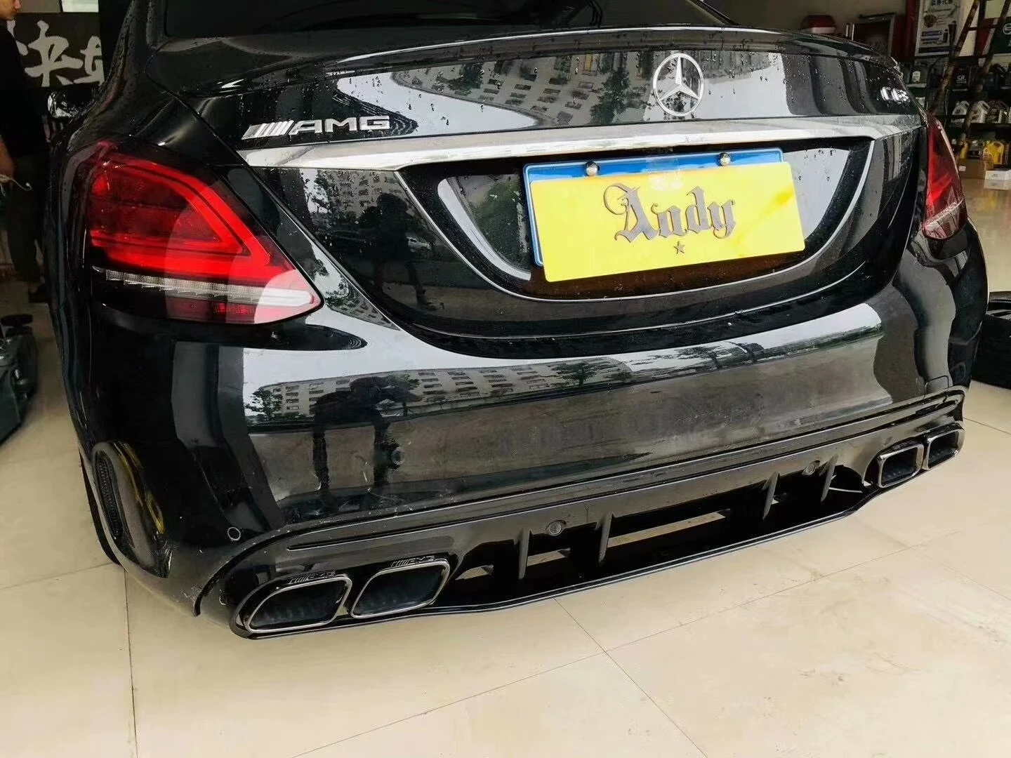 Mercedes-AMG C63 S Rear Diffuser Lip + Dual Exhaust Tips Kit (OEM+ Fitment)