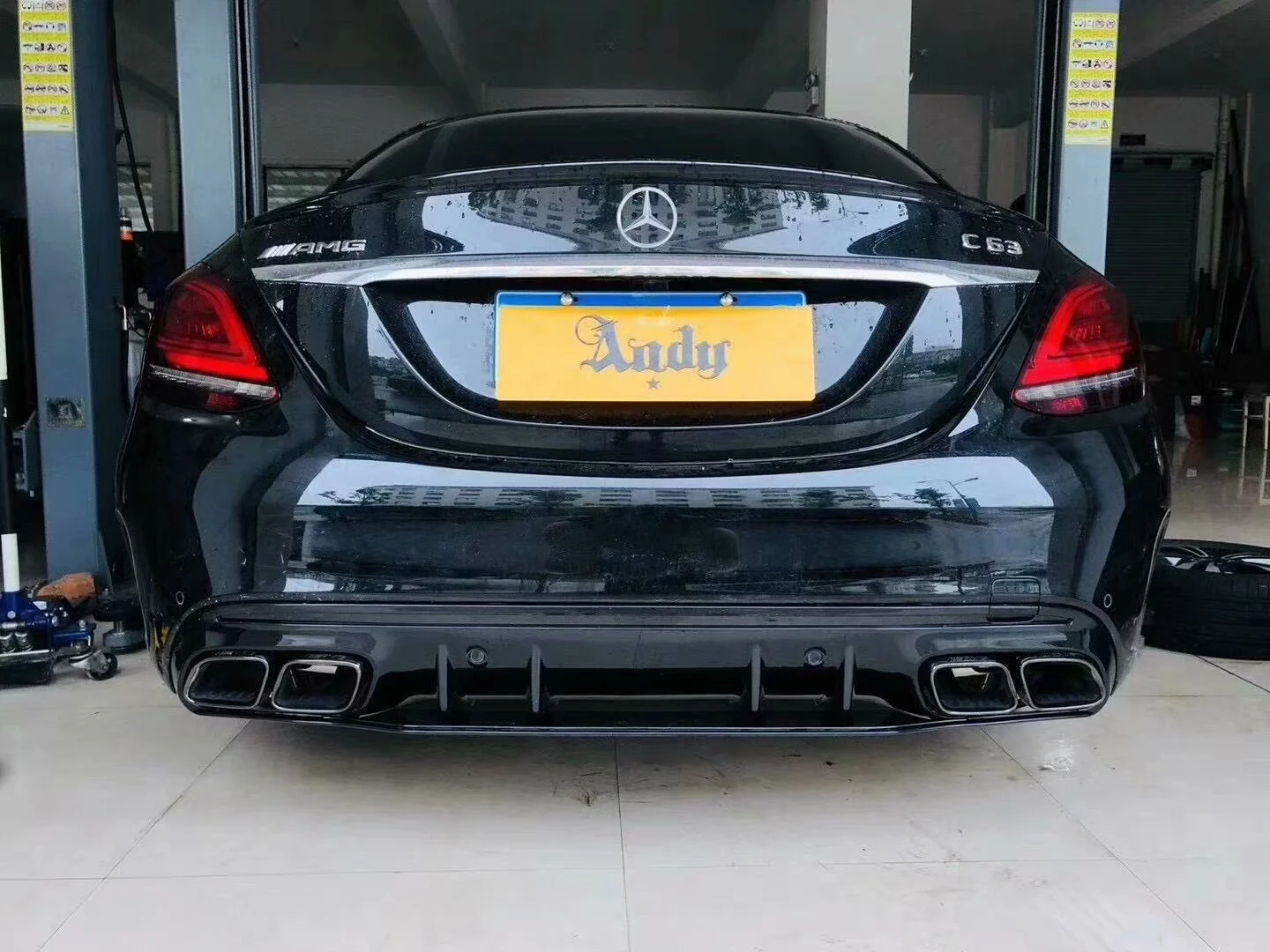 Mercedes-AMG C63 S Rear Diffuser Lip + Dual Exhaust Tips Kit (OEM+ Fitment)