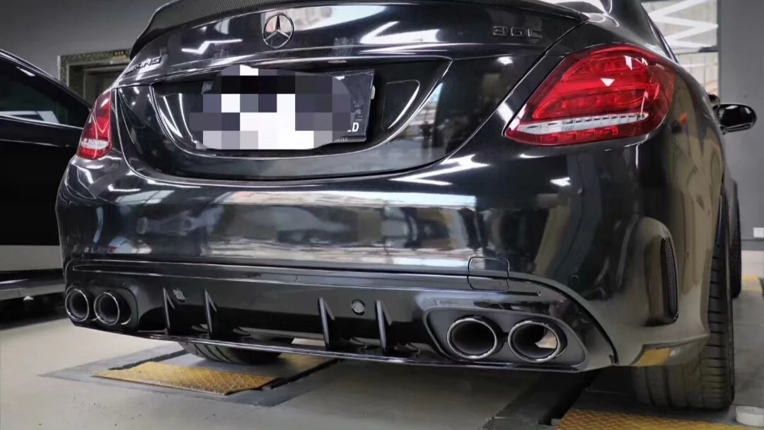 Mercedes-AMG C63 S Rear Diffuser Lip + Dual Exhaust Tips Kit (OEM+ Fitment)