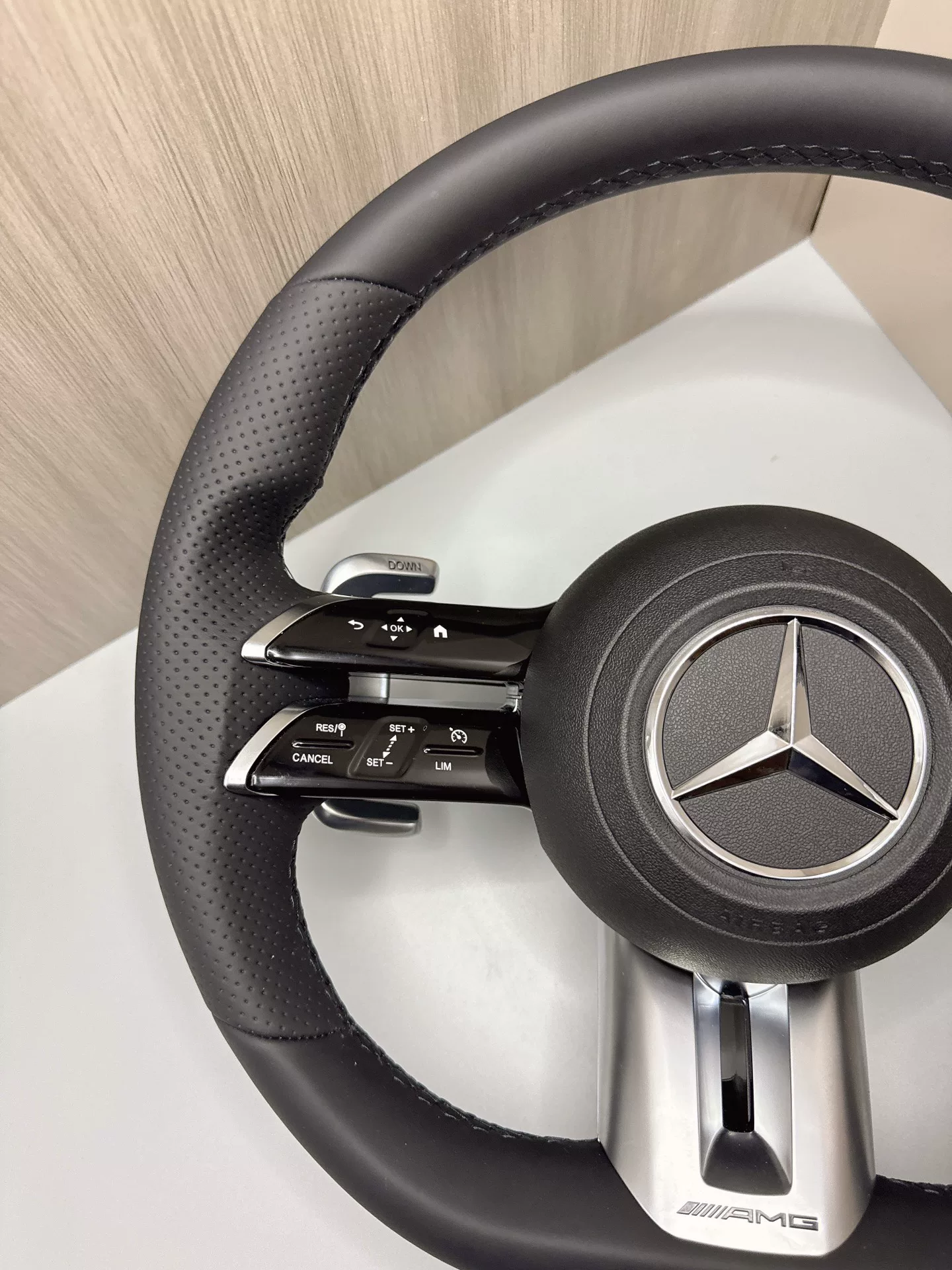 AMG-Style Mercedes-Benz Steering Wheel Assembly with OEM Buttons and Decoder Compatible with W204 W205 W212 W221 W222 A-Class C-Class E-Class S-Class G-Class