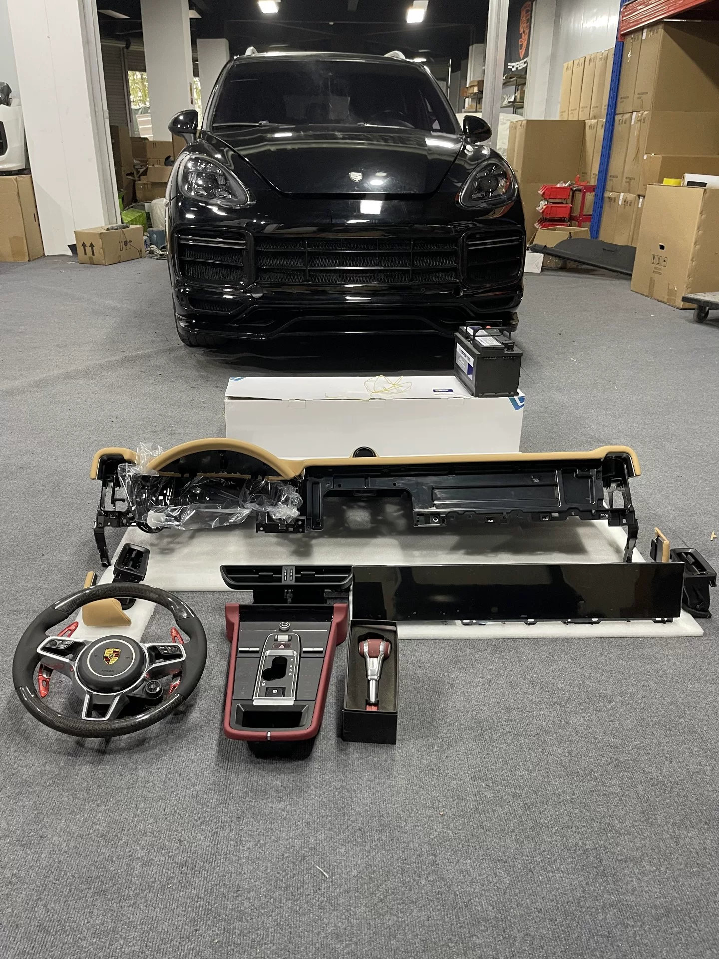 Porsche Cayenne Dual-Screen Interior Upgrade Kit Plug-and-Play Installation: Fits Dashboard + Center Console Panel + Steering Wheel