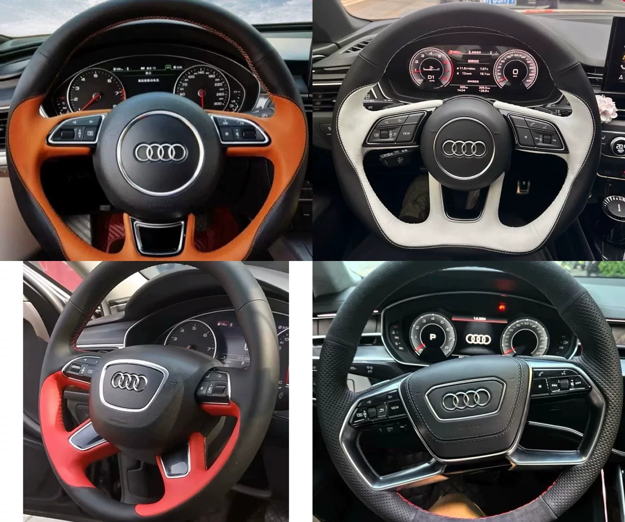 Audi-specific, hand-stitched genuine leather steering wheel cover