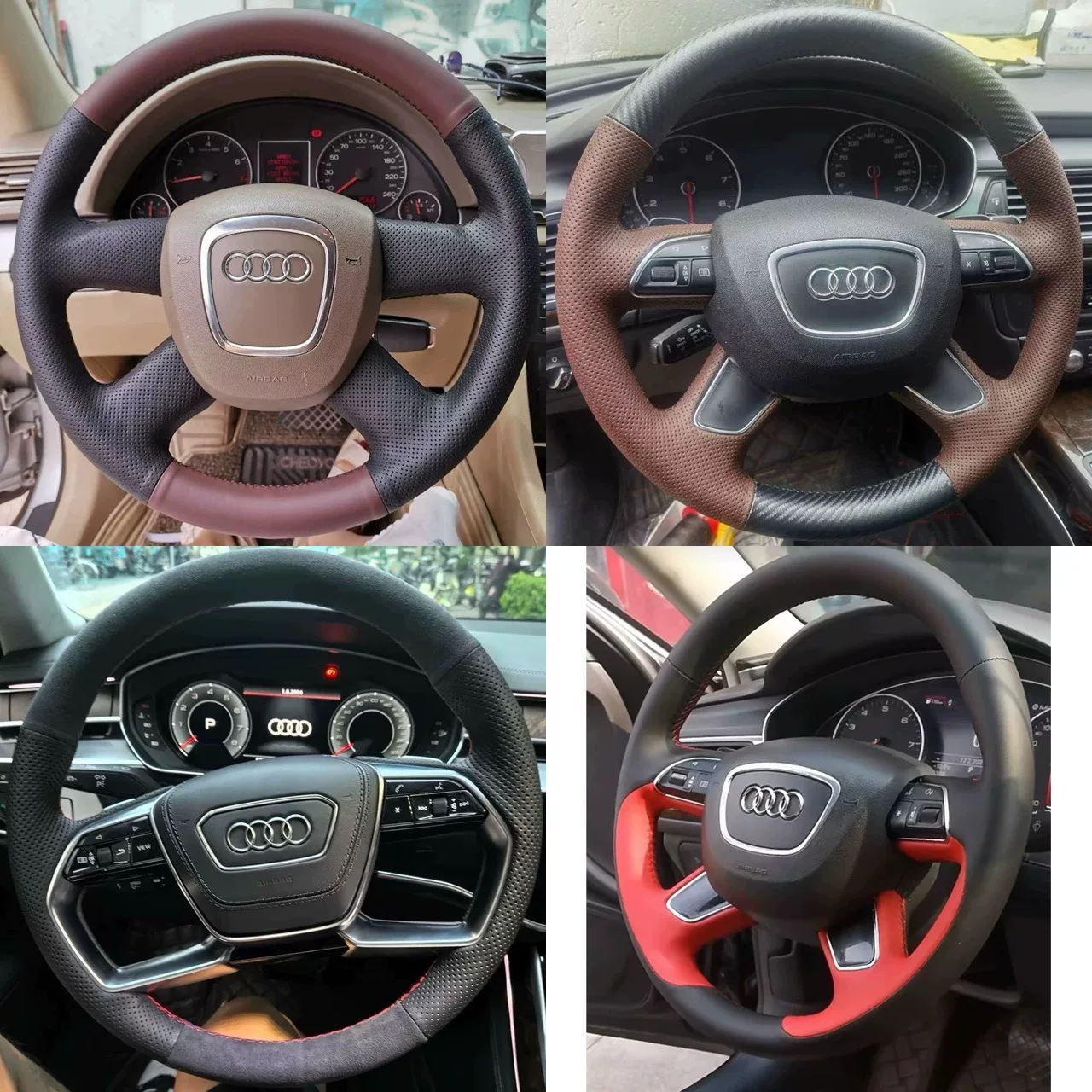 Audi-specific, hand-stitched genuine leather steering wheel cover
