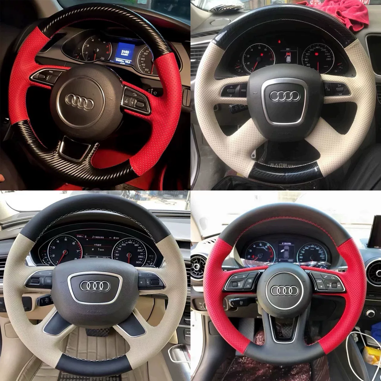 Audi-specific, hand-stitched genuine leather steering wheel cover