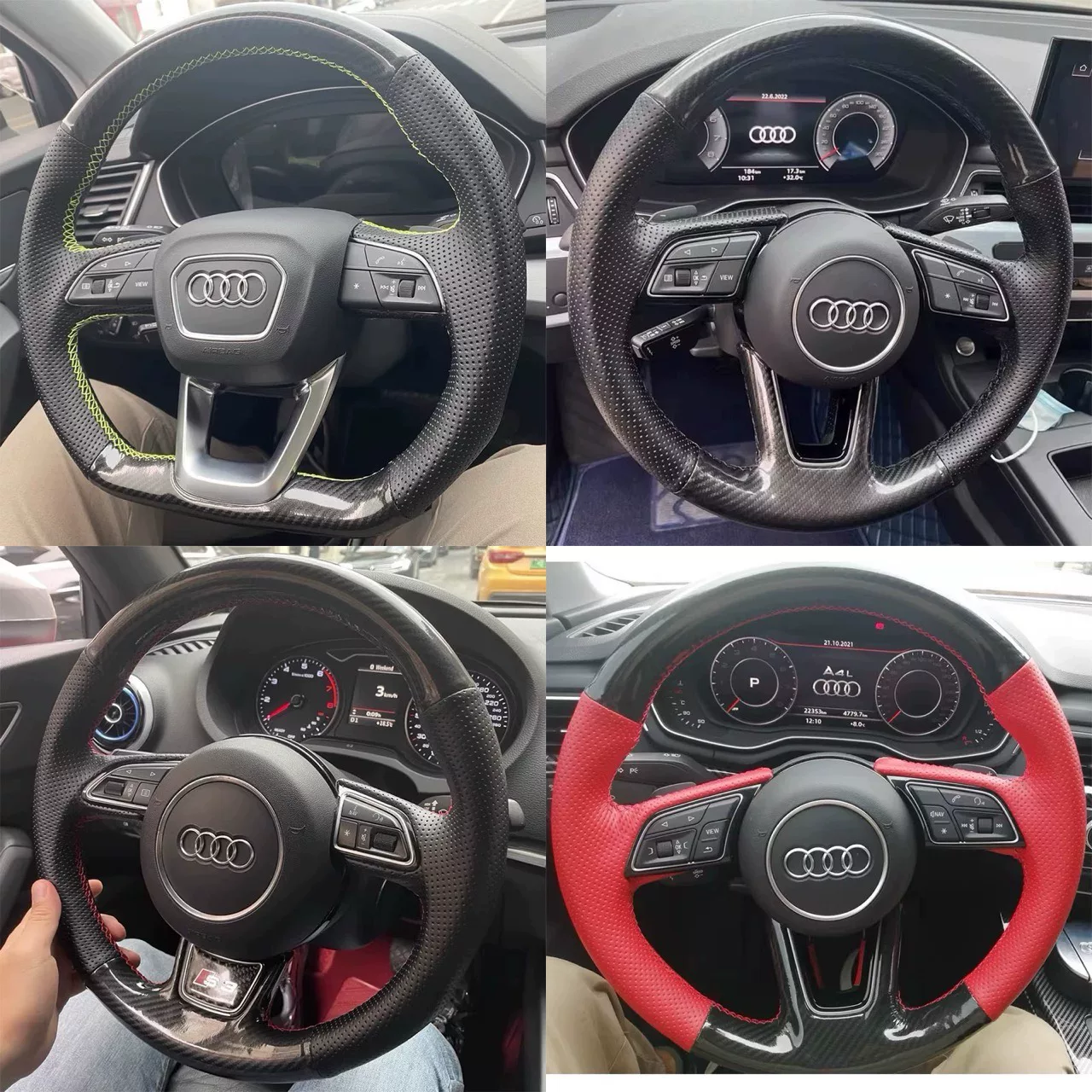 Audi-specific, hand-stitched genuine leather steering wheel cover