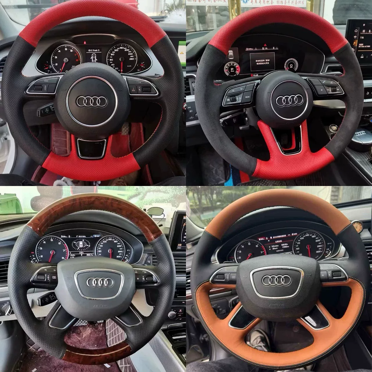 Audi-specific, hand-stitched genuine leather steering wheel cover