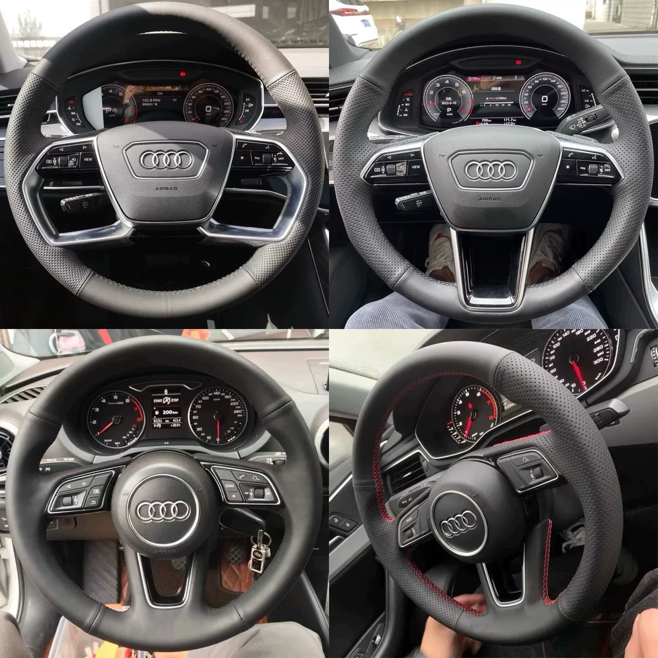 Audi-specific, hand-stitched genuine leather steering wheel cover
