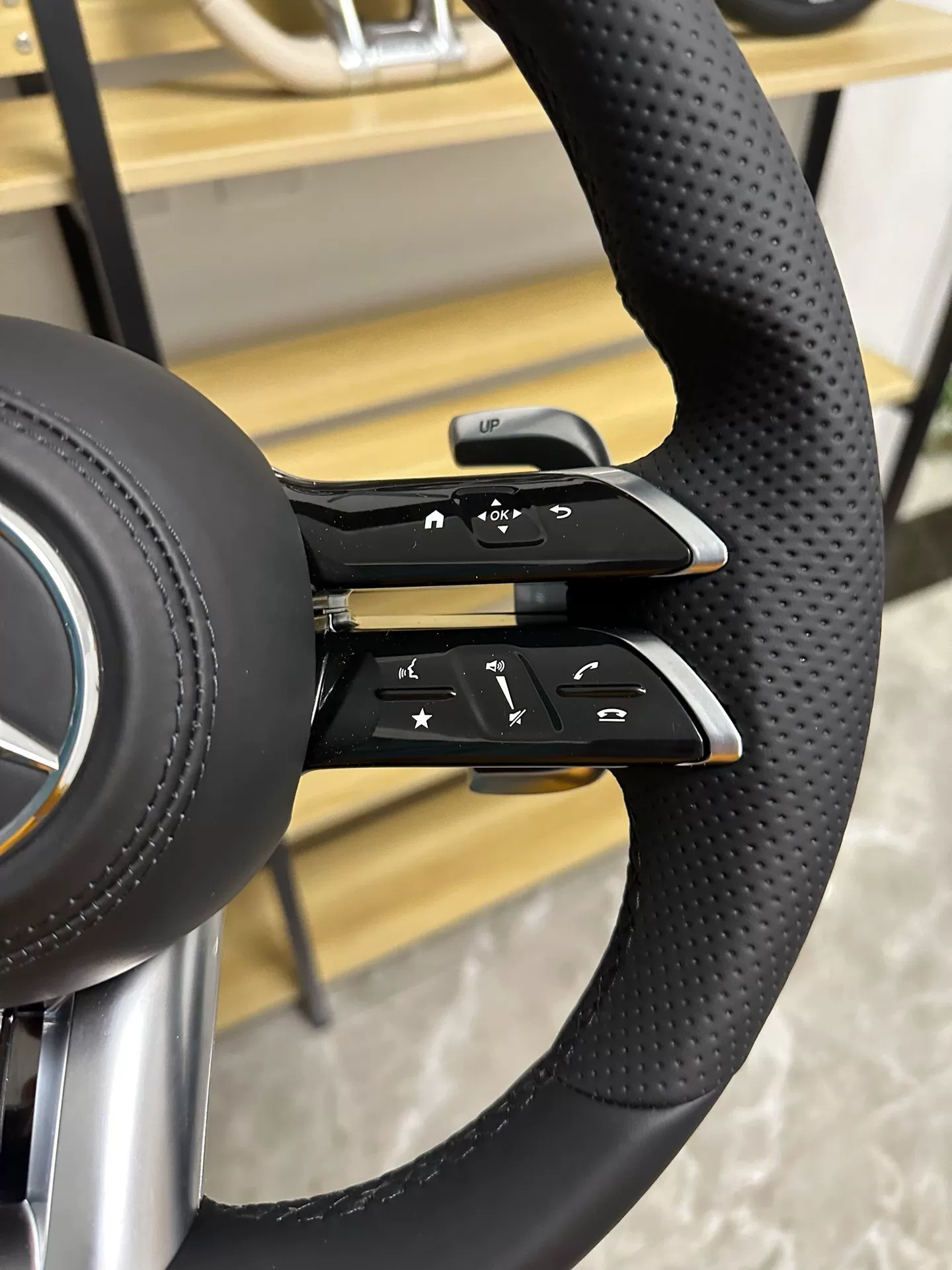 Mercedes-Benz 801 AMG Steering Wheel Assembly – Flat-Bottom Black Warrior Style with Genuine Perforated Leather & Paddle Shifters