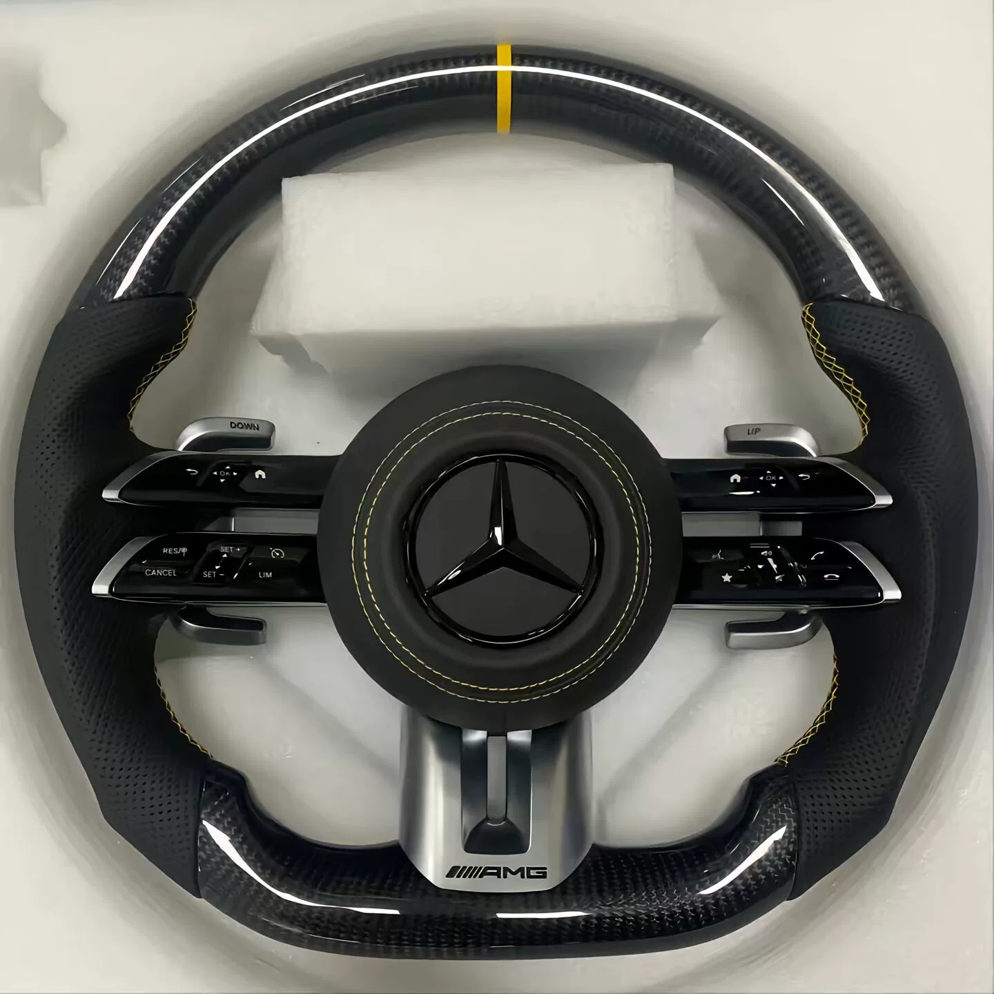 Mercedes-Benz G-Class Dragonfly Carbon Fiber Sports Steering Wheel Compatible with the new G63/G500—original vehicle upgrade Features extended carbon fiber shift paddles