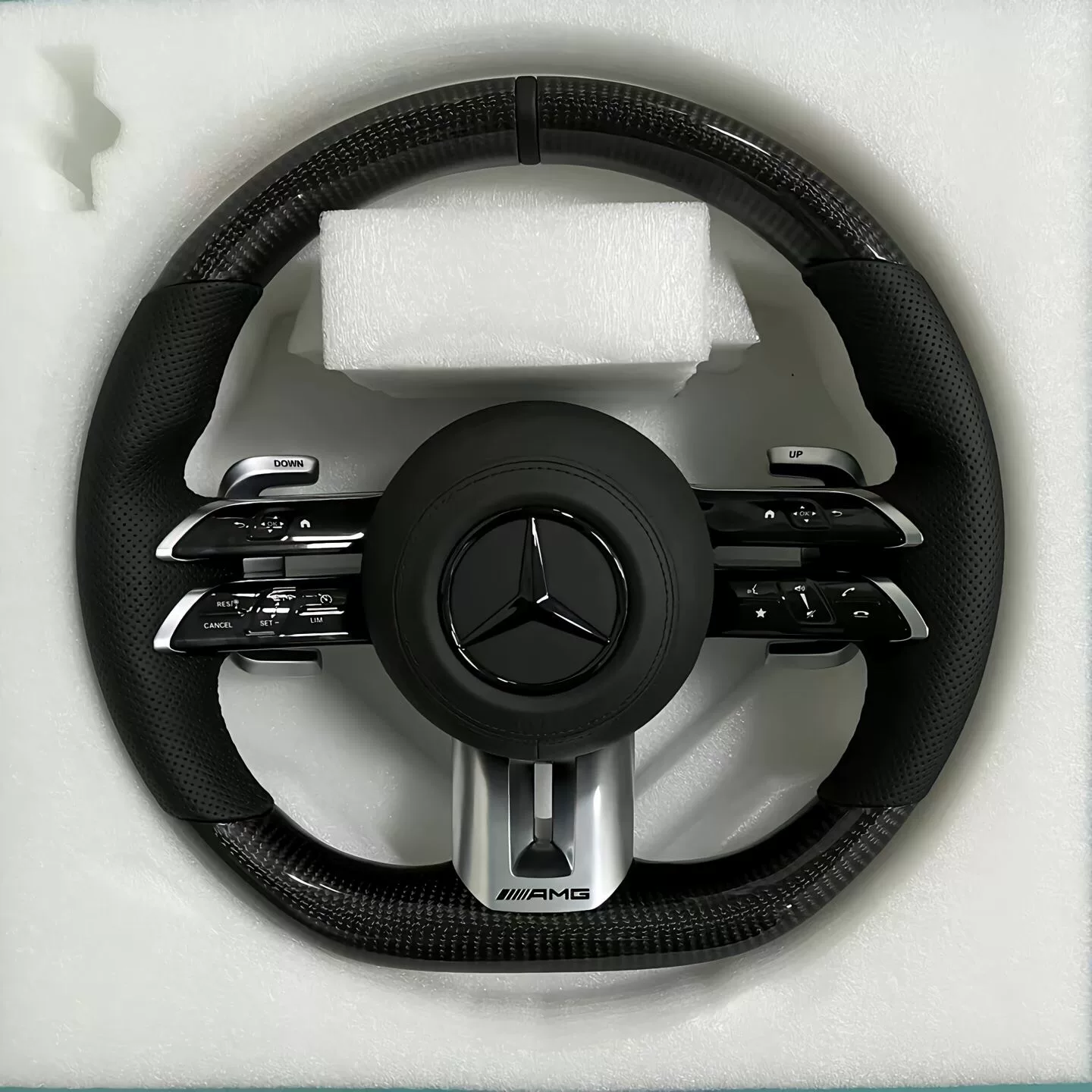 Mercedes-Benz G-Class Dragonfly Carbon Fiber Sports Steering Wheel Compatible with the new G63/G500—original vehicle upgrade Features extended carbon fiber shift paddles