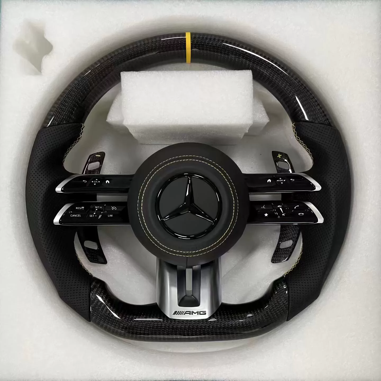 Mercedes-Benz G-Class Dragonfly Carbon Fiber Sports Steering Wheel Compatible with the new G63/G500—original vehicle upgrade Features extended carbon fiber shift paddles