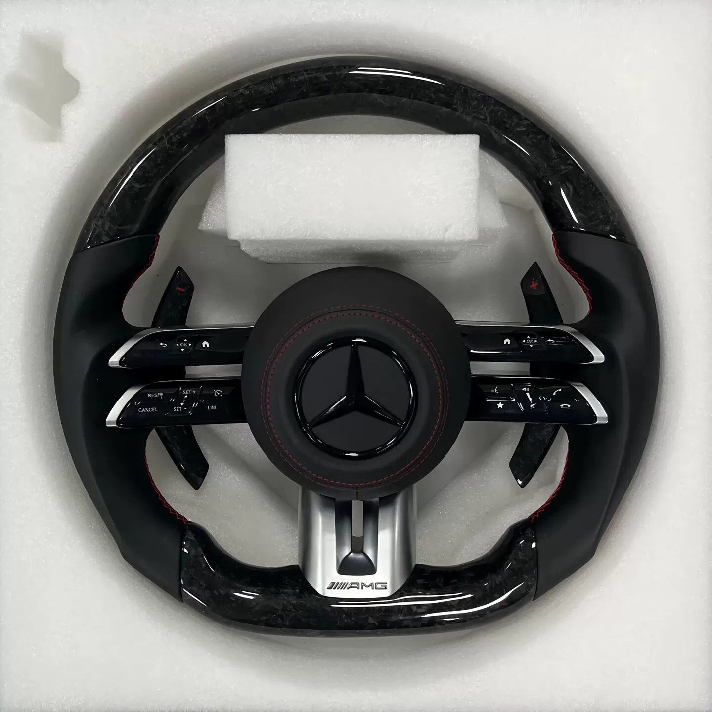 Mercedes-Benz G-Class Dragonfly Carbon Fiber Sports Steering Wheel Compatible with the new G63/G500—original vehicle upgrade Features extended carbon fiber shift paddles